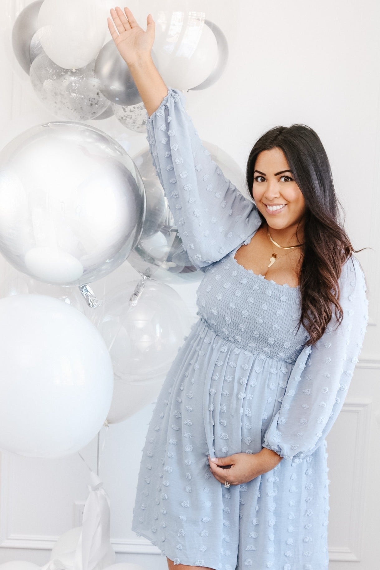 PinkBlush maternity dress square neckline and ruched smocked bodice detail
