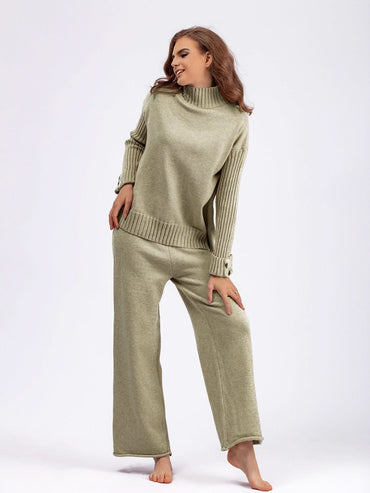 Chic Basic High-Low Turtleneck Sweater Set with Pants