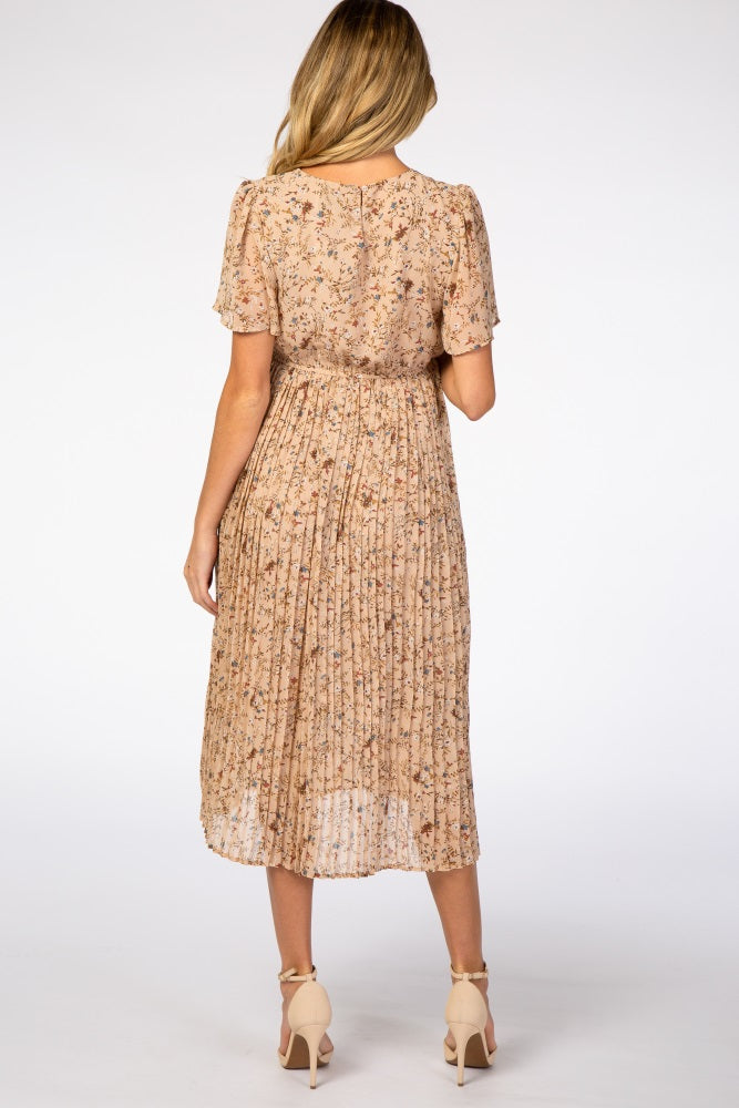 PinkBlush maternity chiffon dress pleated short sleeves and neckline detail