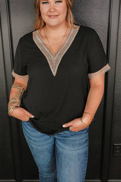 Elegant black lace v-neck top for plus sizes