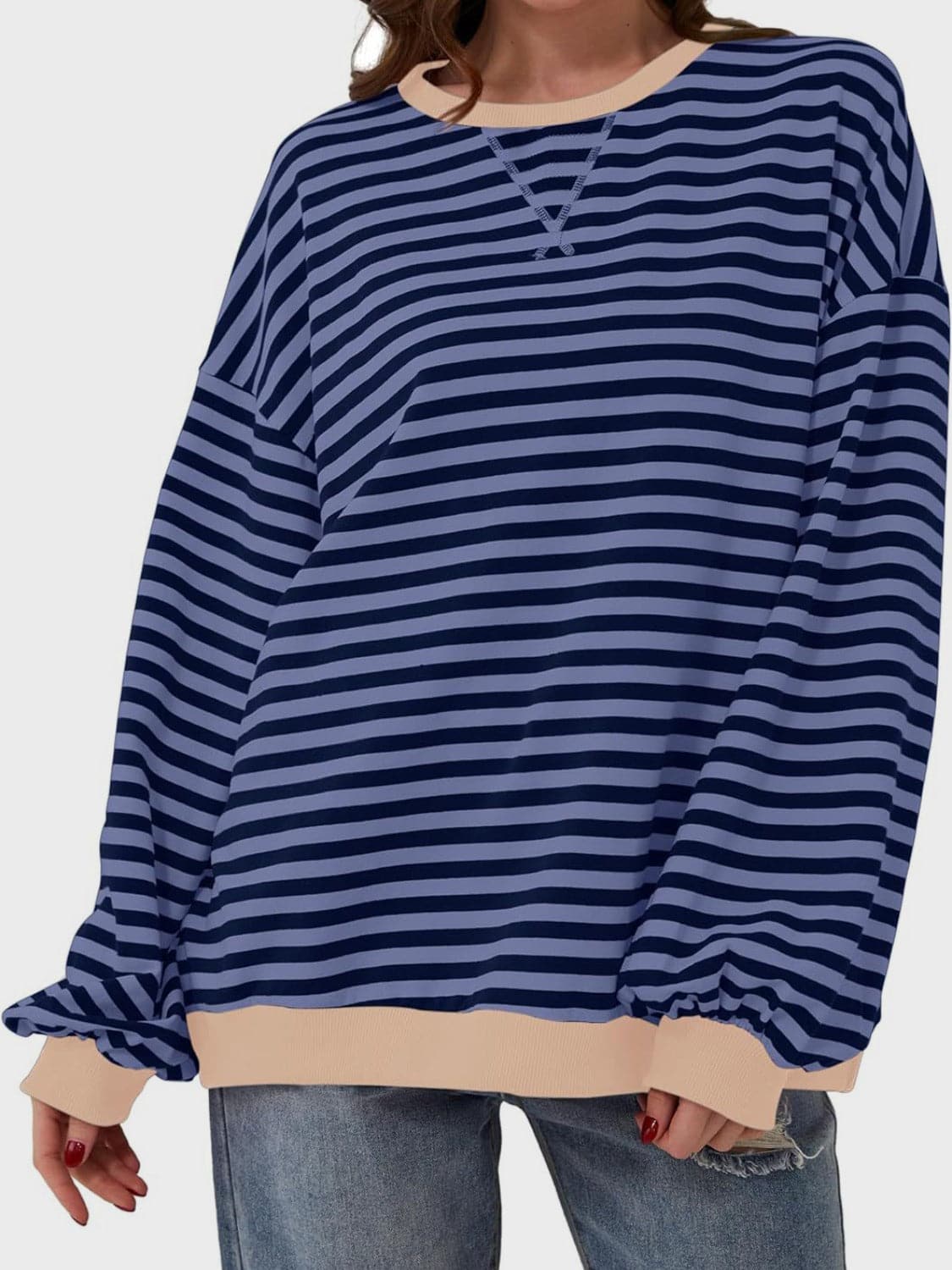 Contrast Striped Long Sleeve Sweatshirt.