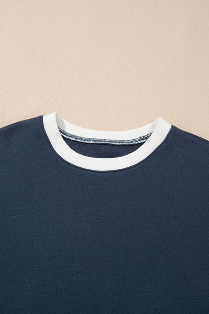 Premium Navy Blue Drop Shoulder Sweatshirt And Joggers Active Set