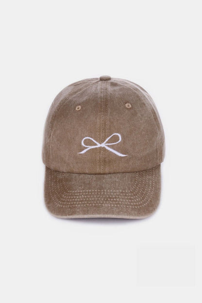 Zenana Bow Embroidered Washed Cotton Caps.