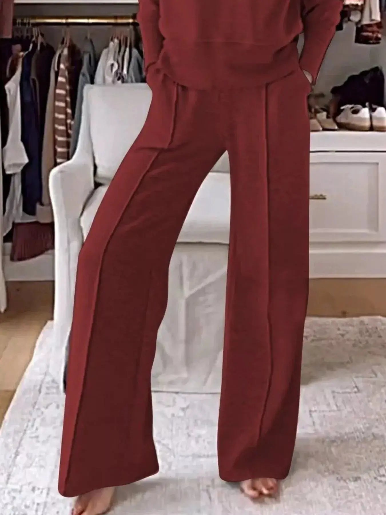Full Size Cozy V-Neck Top and Pants Set Plus Size Simply Love