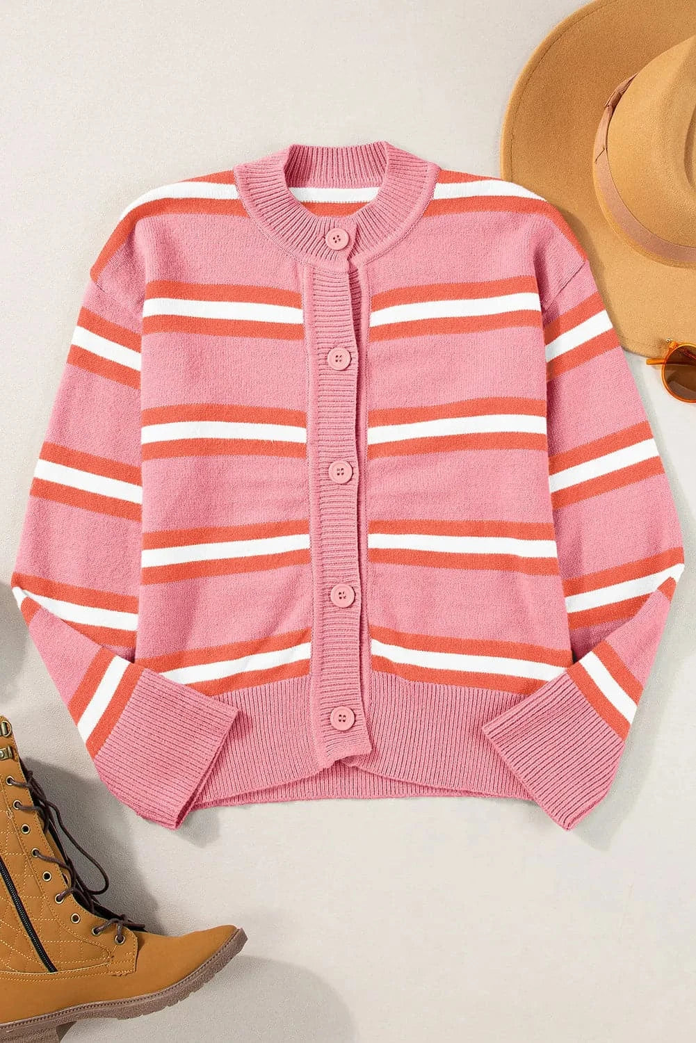 Striped Button Up Long Sleeve Cardigan.