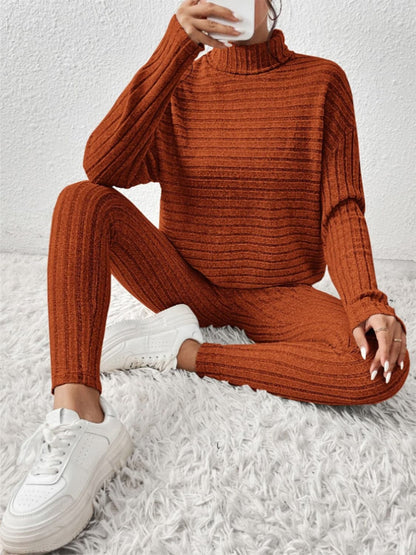 Ribbed Turtleneck Top and Pants Set.