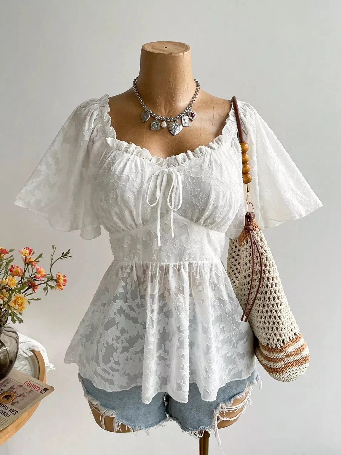 Plus Size Floral Flutter Sleeve Blouse with Smocked Back Coco’s Tee Boutique