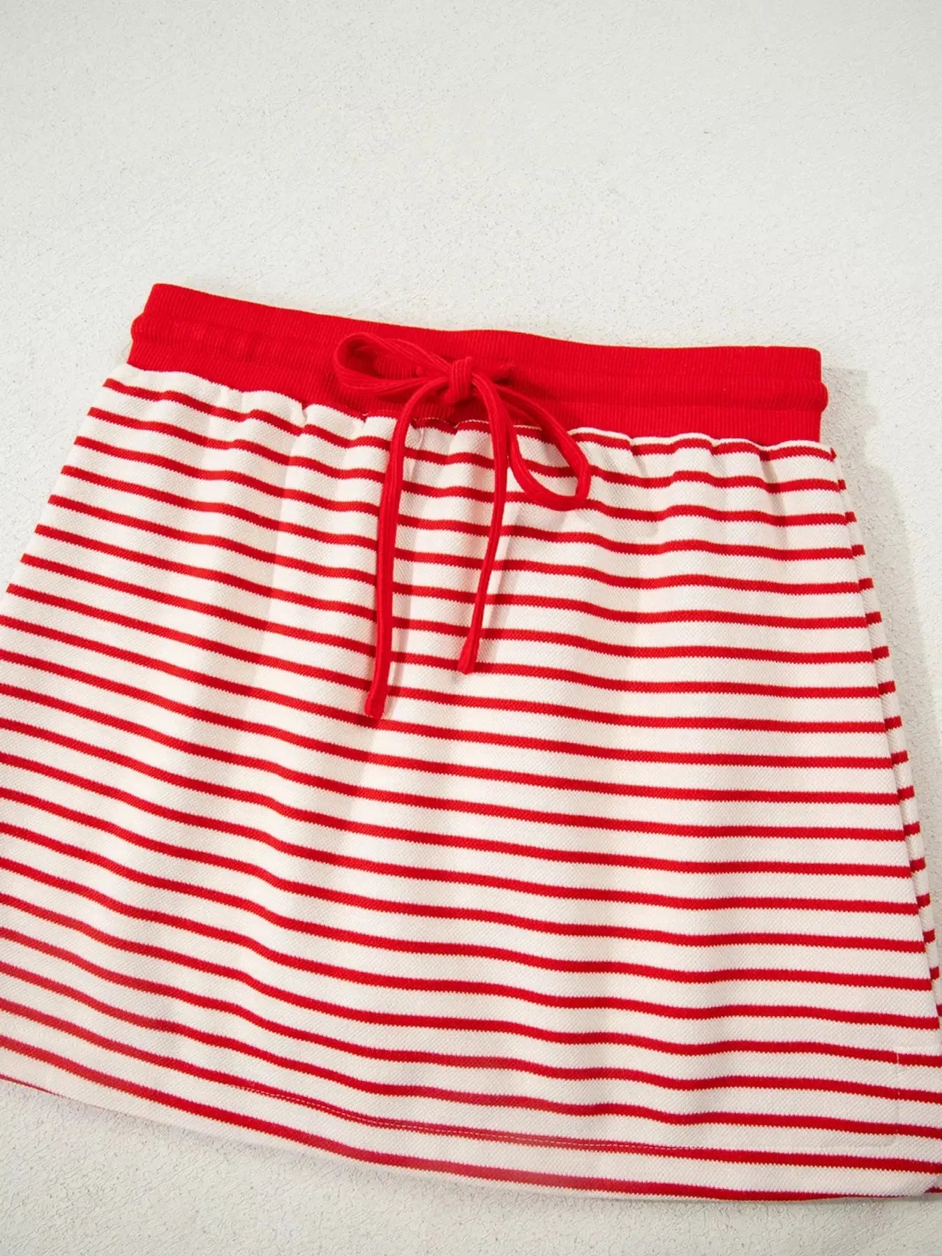 Stripe Collared V Neck Drop Shoulder Pullover and Skort 2pcs Outfit Simply Love