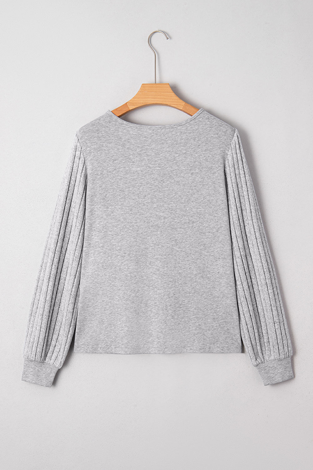 Gray Hollowed Lace Ribbed Knit Patchwork Long Sleeve Top Dear-Lover Dropshipping