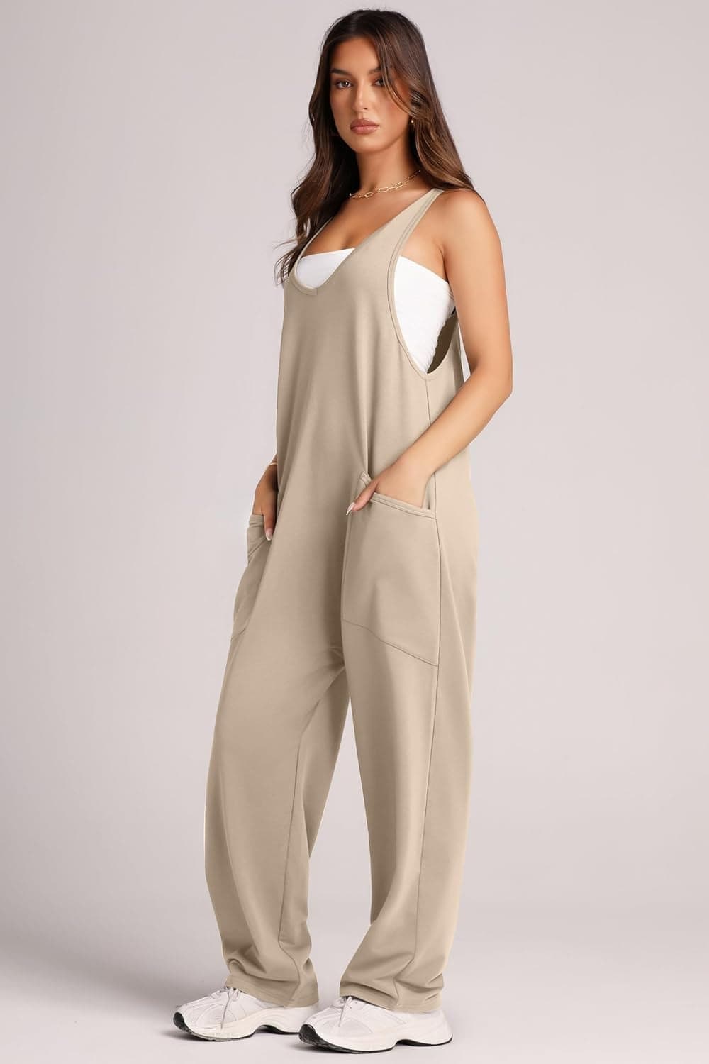 Wide Strap Jumpsuit with Pockets.