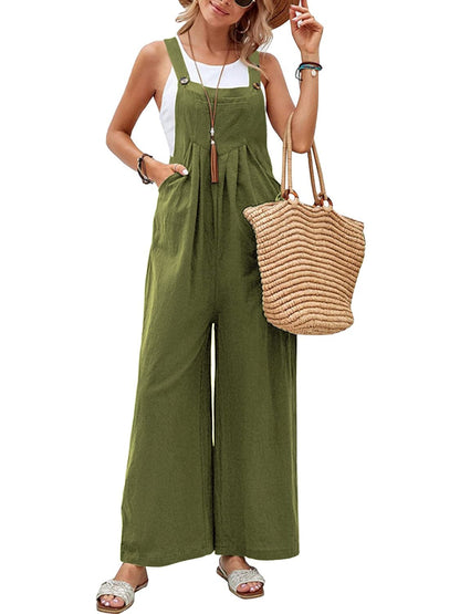 Full Size Square Neck Wide Strap Overalls.