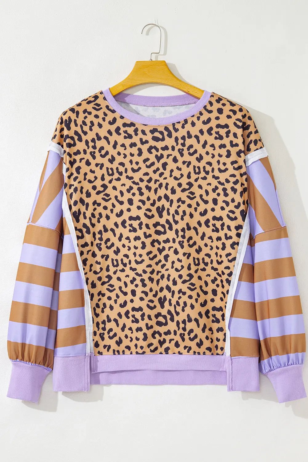 Premium Purple Leopard Striped Patchwork Plus Size Loose Sweatshirt Dear-Lover Dropshipping