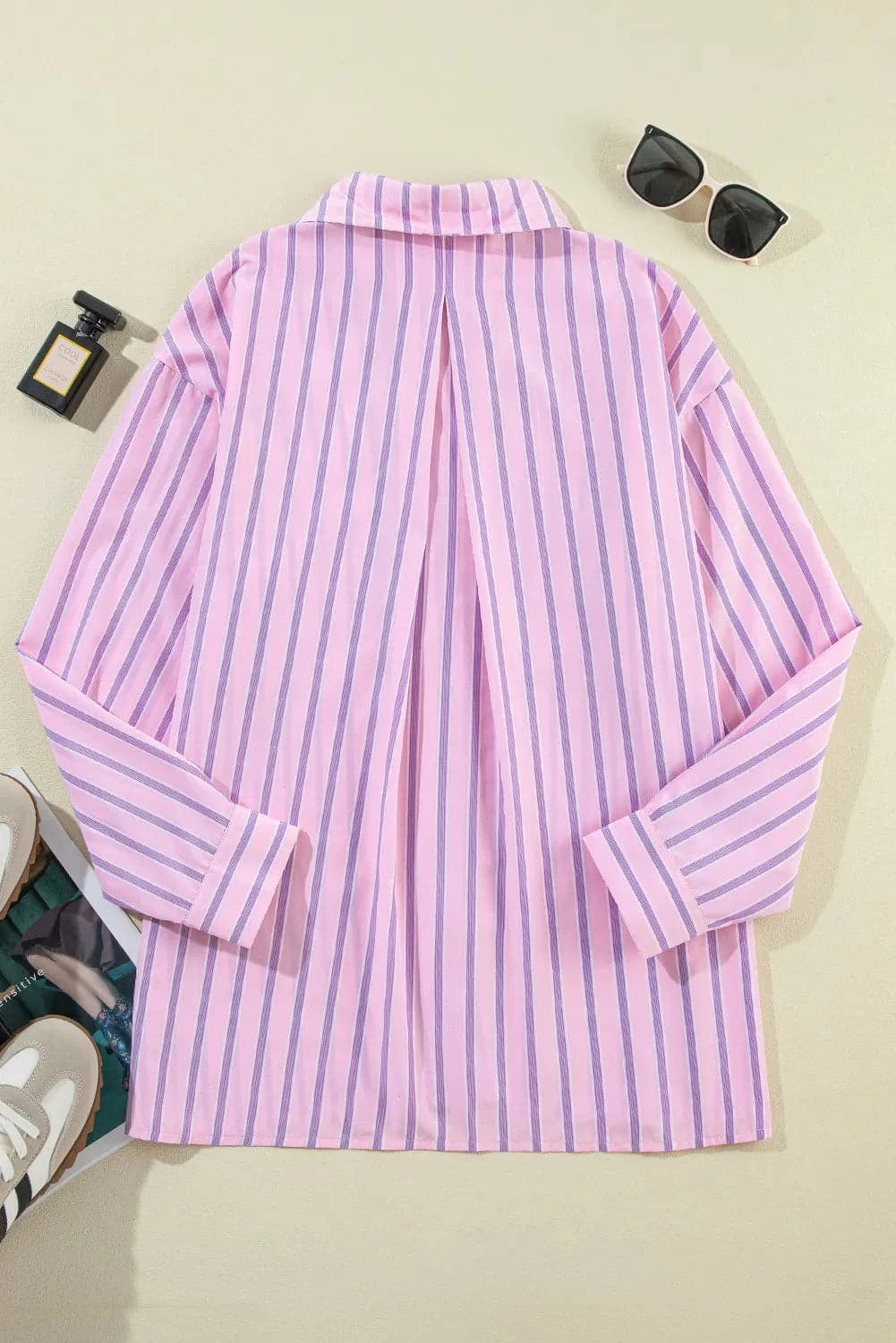 Striped Collared Neck Long Sleeve Shirt.