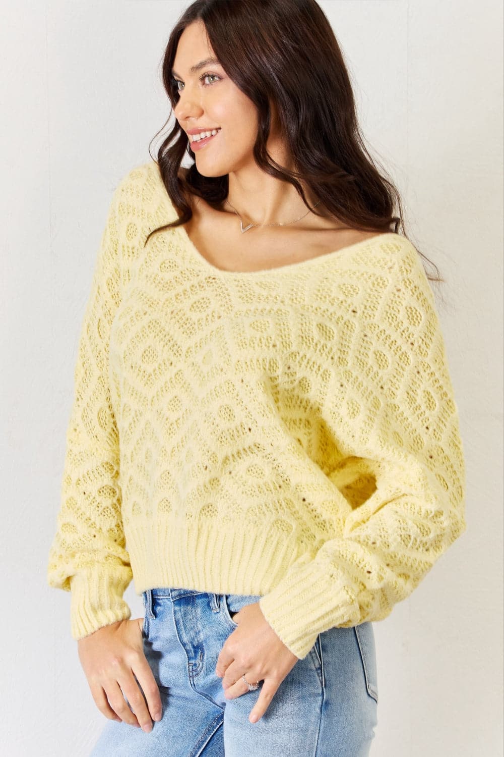 HYFVE V-Neck Patterned Long Sleeve Sweater.