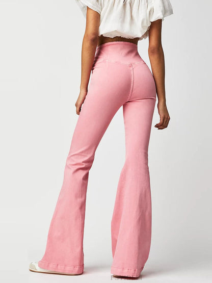 Asymmetric waist flare jeans