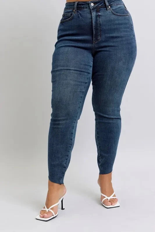 Judy Blue Full Size High Waist Tummy Control Step Hem Skinny Jeans Plus Size Coco’s Tee Boutique