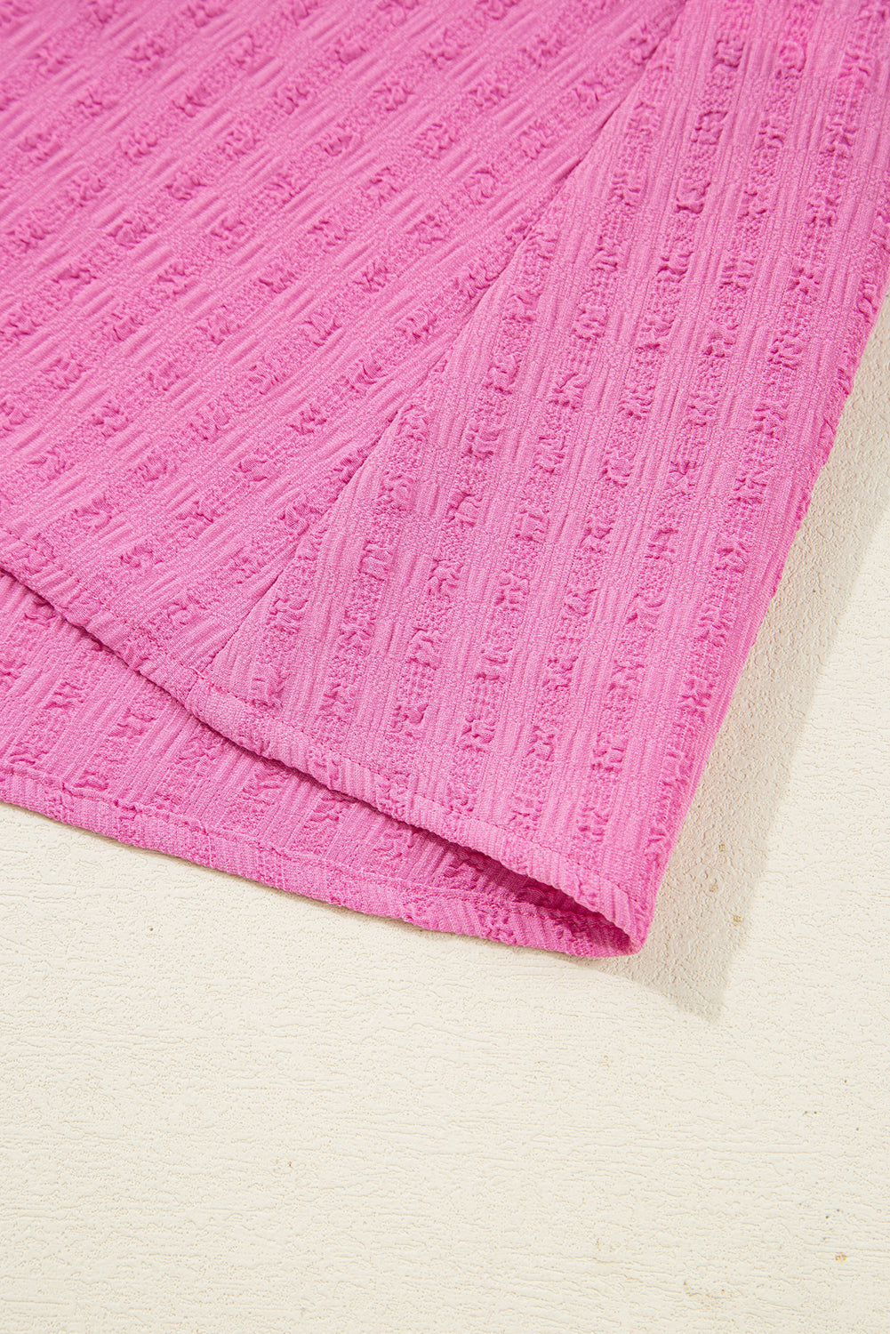 Premium Sachet Pink Plus Size Textured Tie Split Neck Puff Sleeve Flowy Mini Dress Dear-Lover Dropshipping