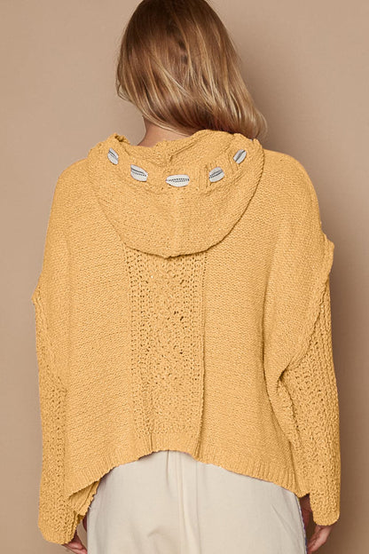 Cozy cable knit hooded chenille pullover sweater