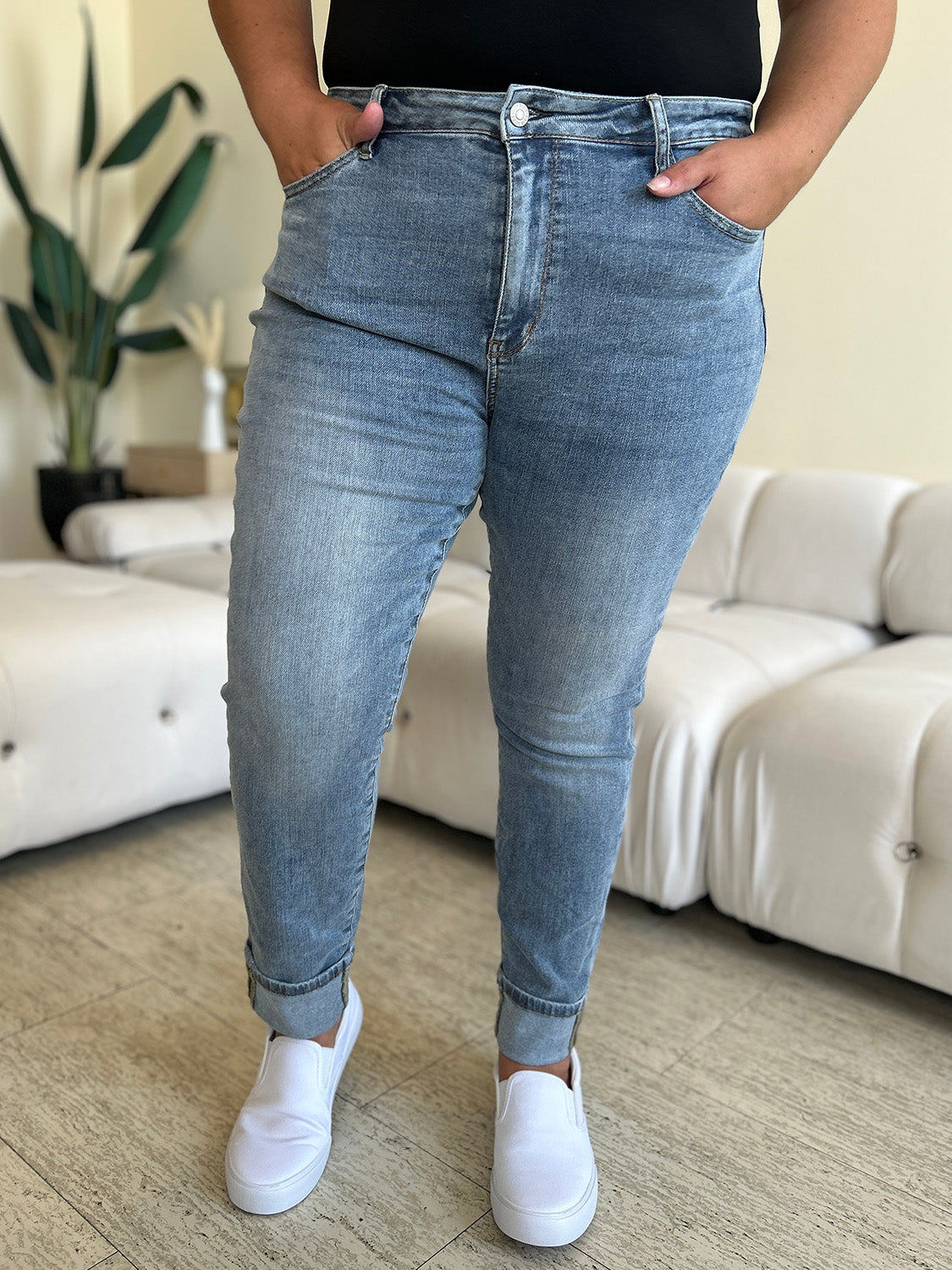 Judy Blue Full Size High Waist Cuff Hem Skinny Jeans Coco’s Tee Boutique