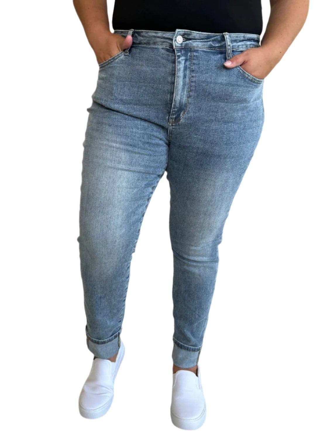 Judy Blue Full Size High Waist Cuff Hem Skinny Jeans.