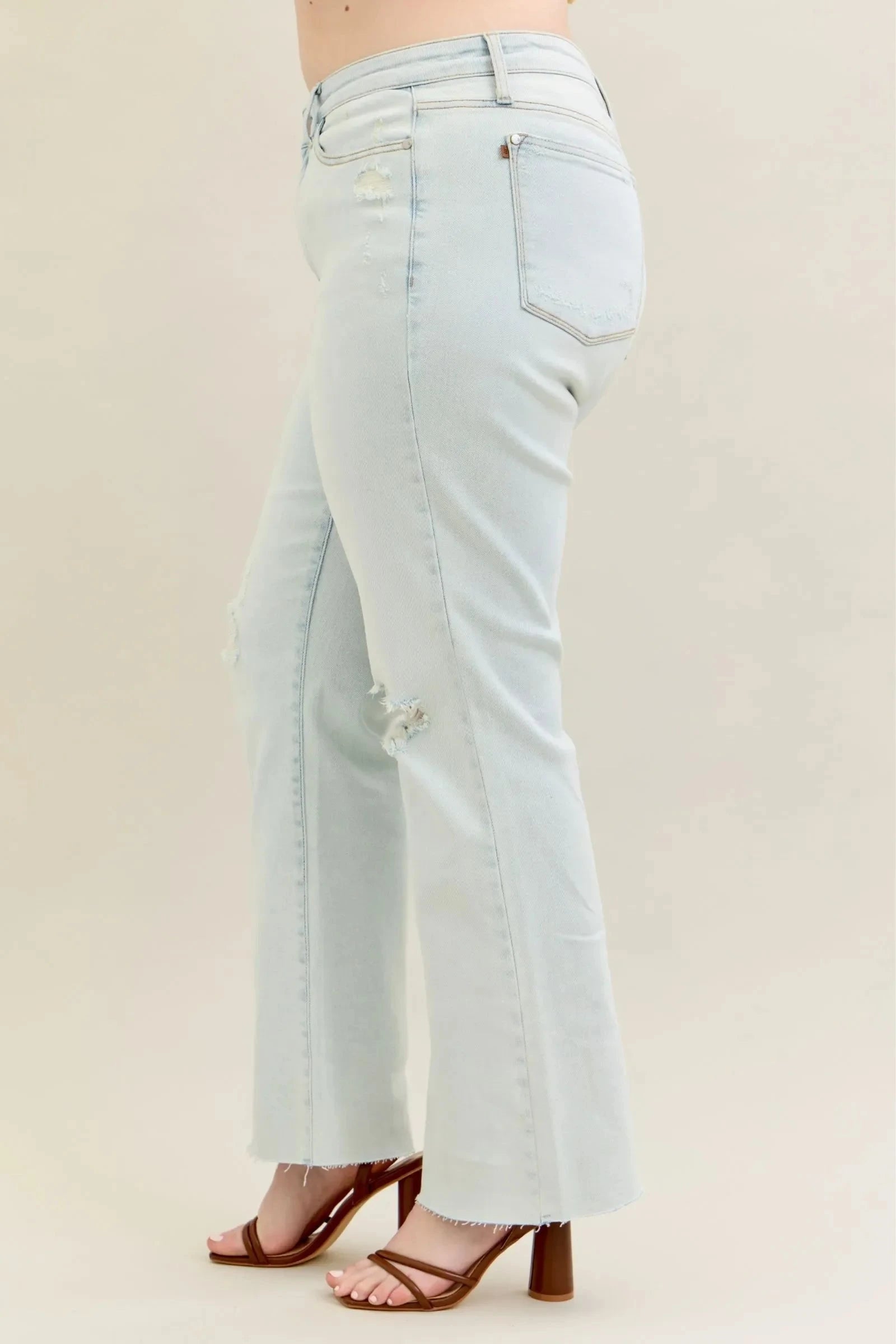 Judy Blue Full Size Destroy & Fray Hem Bootcut Jeans Plus Size Coco’s Tee Boutique