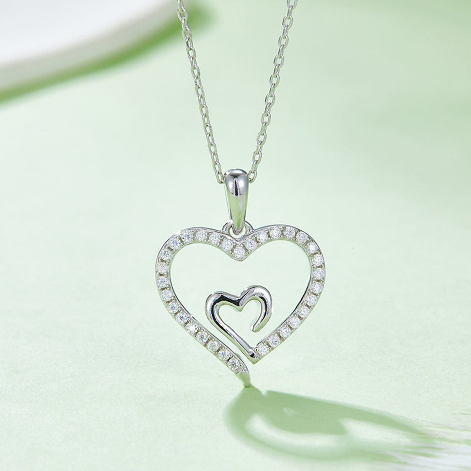 Moissanite 925 Sterling Silver Heart Pendant Necklace.