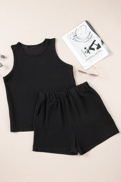 Round Neck Sleeveless Top and Shorts Set.