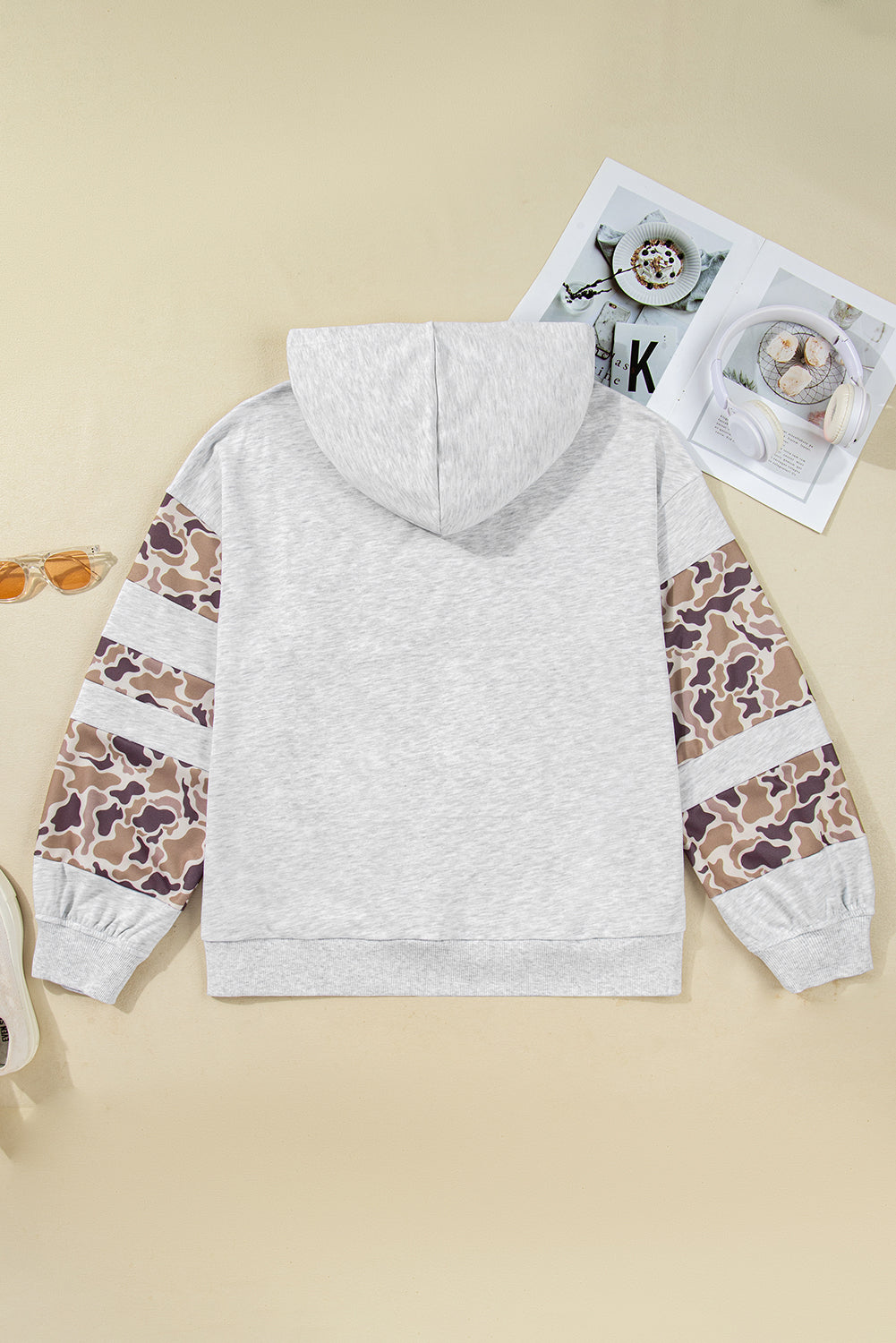 Light Grey Camouflage Patchwork Asymmetric Plus Size Hoodie Dear-Lover Dropshipping