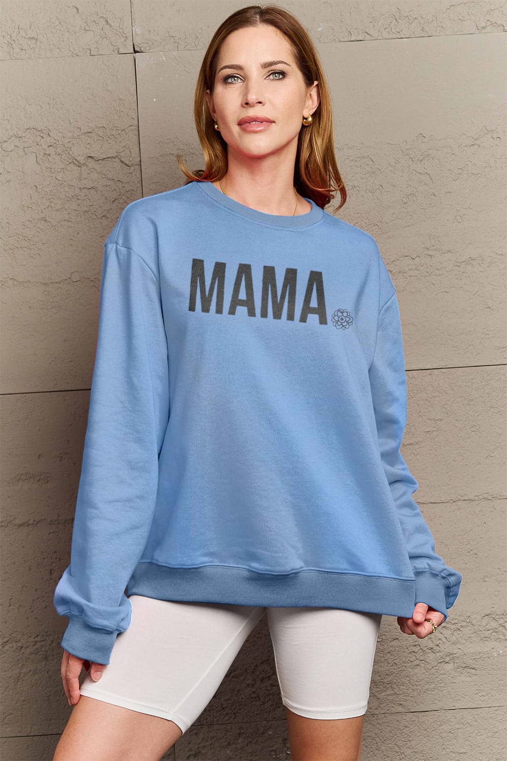 Simply Love Full Size MAMA Graphic Long Sleeve Sweatshirt.