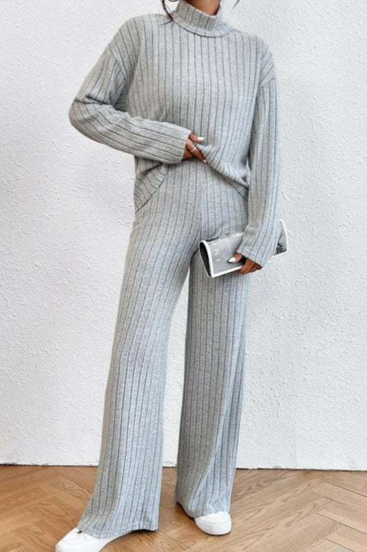 Chic mock neck top & pants set - Love Salve 