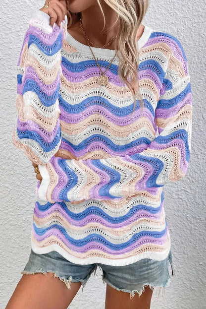 Sleek striped long sleeve sweater with cotton comfort