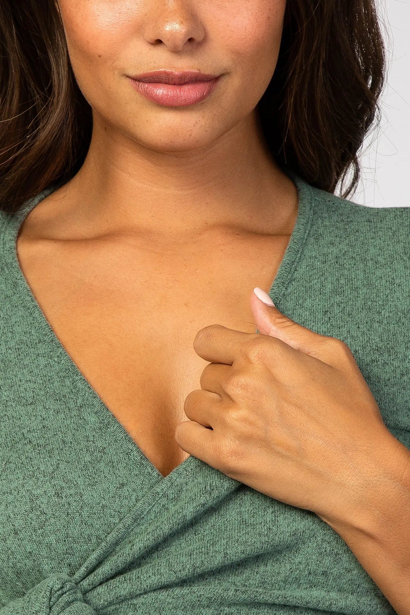 Green Brushed Knit Wrap Maternity Nursing Dress With Tie Waist PinkBlush