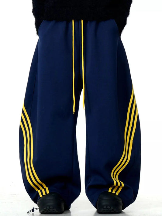 Men's Wide Leg Striped Track Pants With Drawstring And Pockets Simply Love