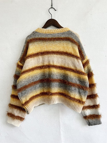 Striped Round Neck Long Sleeve Sweater.