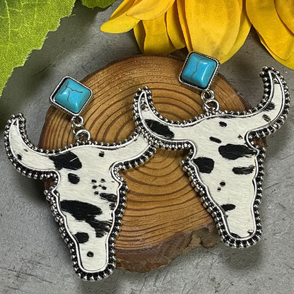 Turquoise bull charm dangle earrings