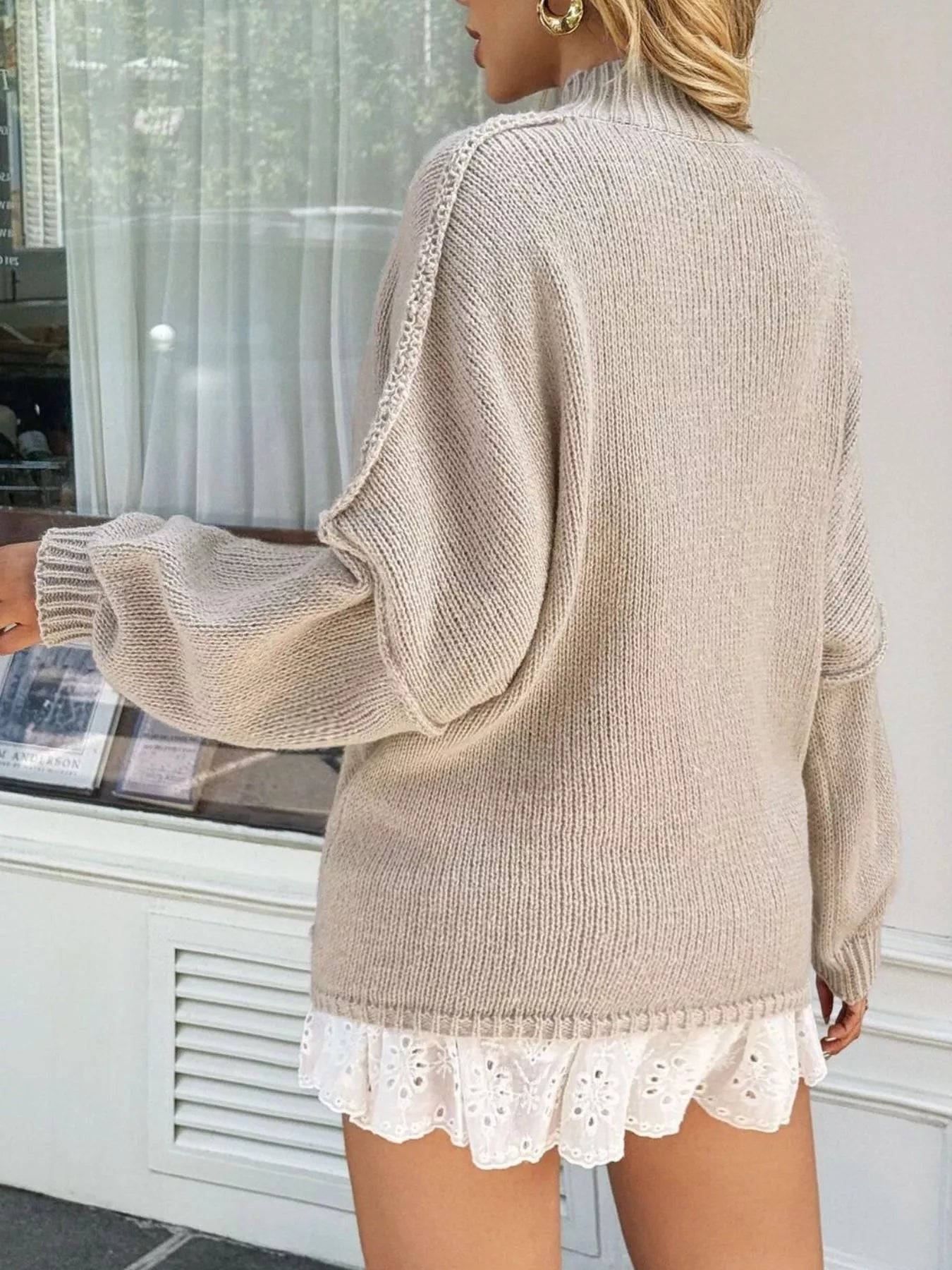 Mock Neck Drop Shoulder Sweater Simply Love