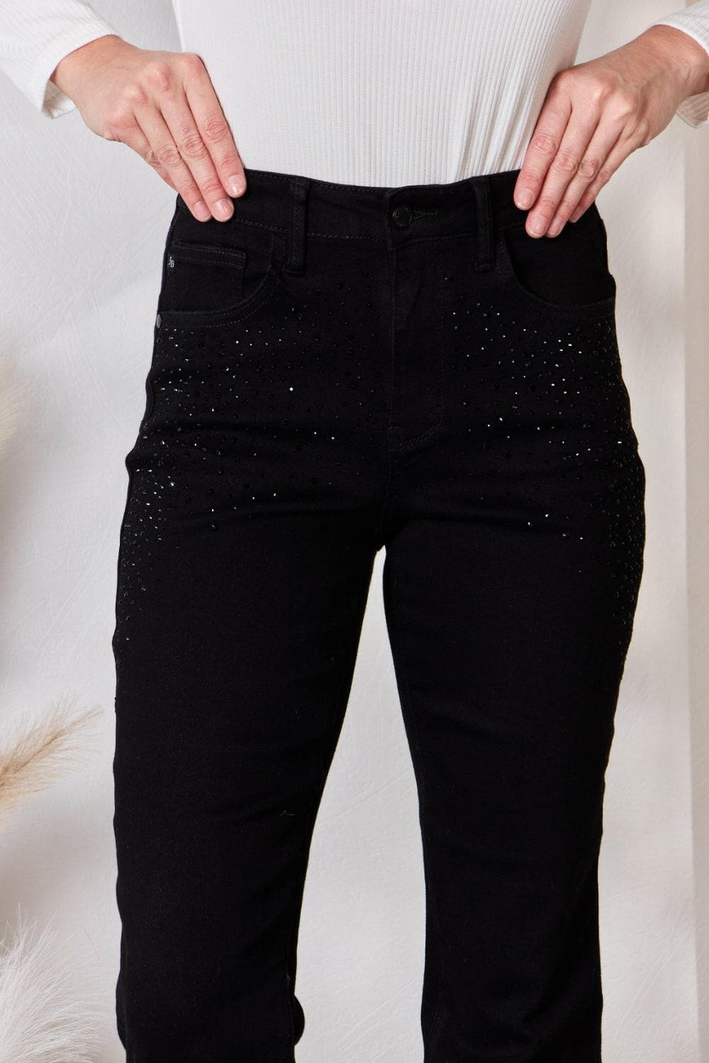 Judy Blue Full Size Rhinestone Embellished Slim Jeans.