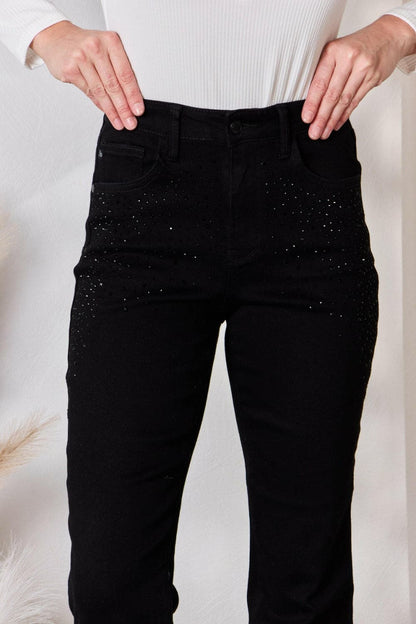 Judy Blue Full Size Rhinestone Embellished Slim Jeans.