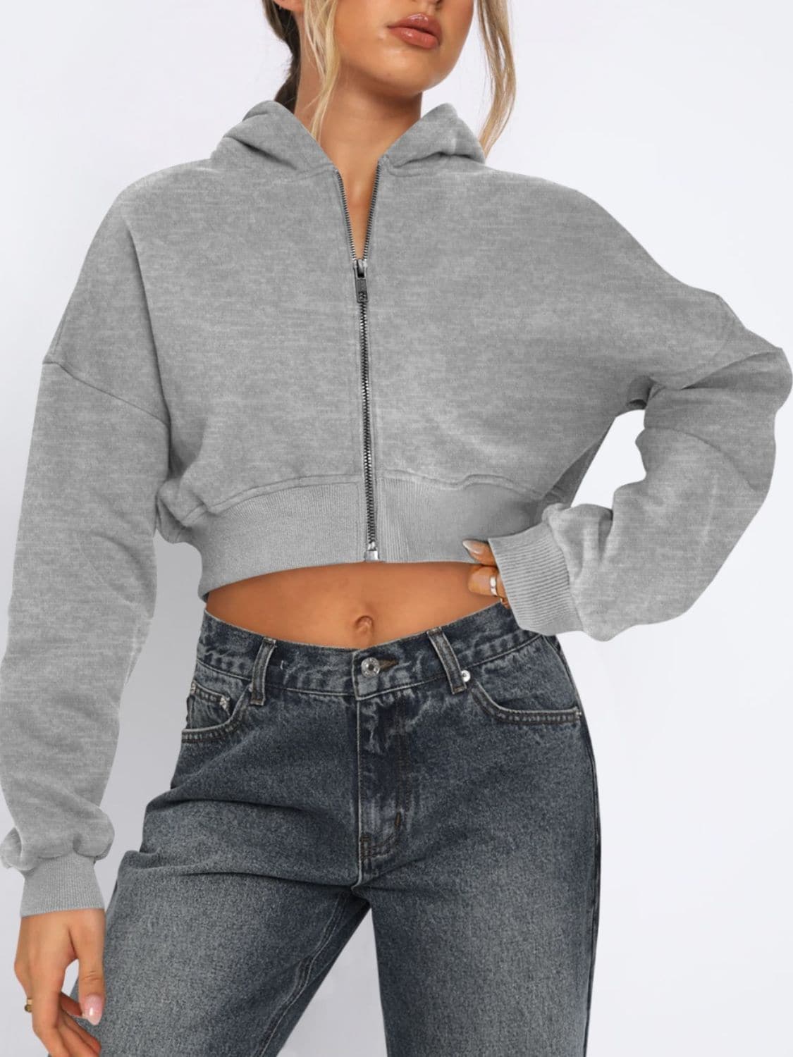 Cropped zip-up hoodie for women