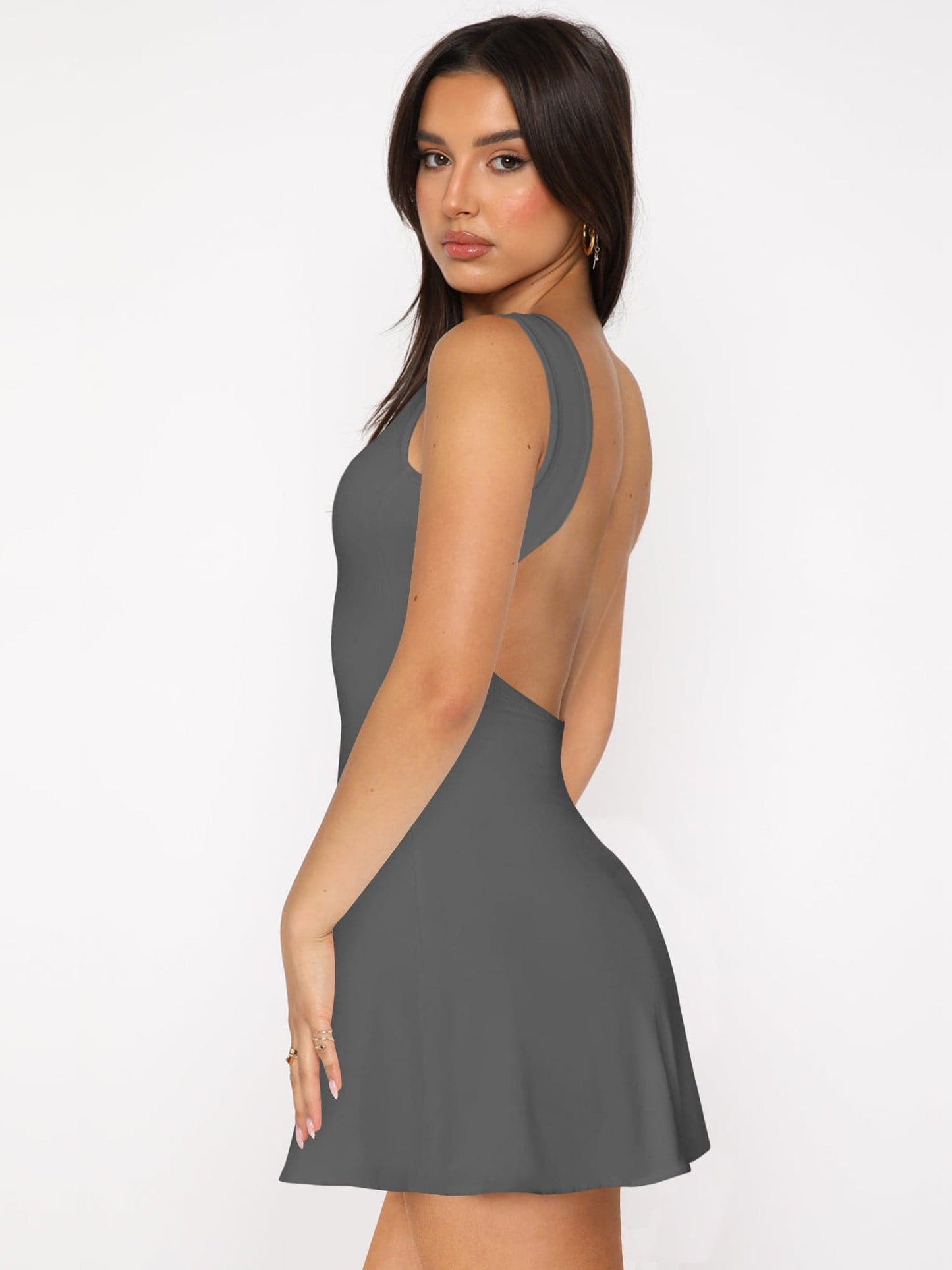 Backless Wide Strap Mini Dress.