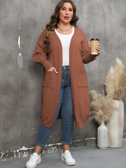 Plus Size Long Sleeve Pocketed Cardigan.