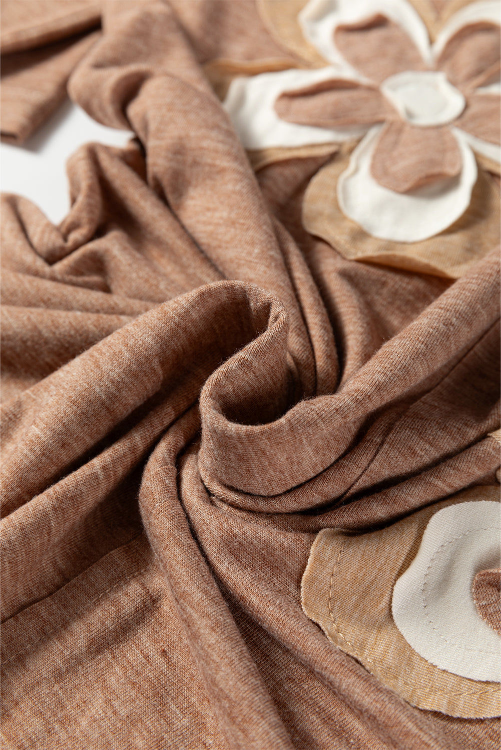 Straw Yellow Floral Patchwork V Neck Long Sleeve T Shirt Dear-Lover Dropshipping