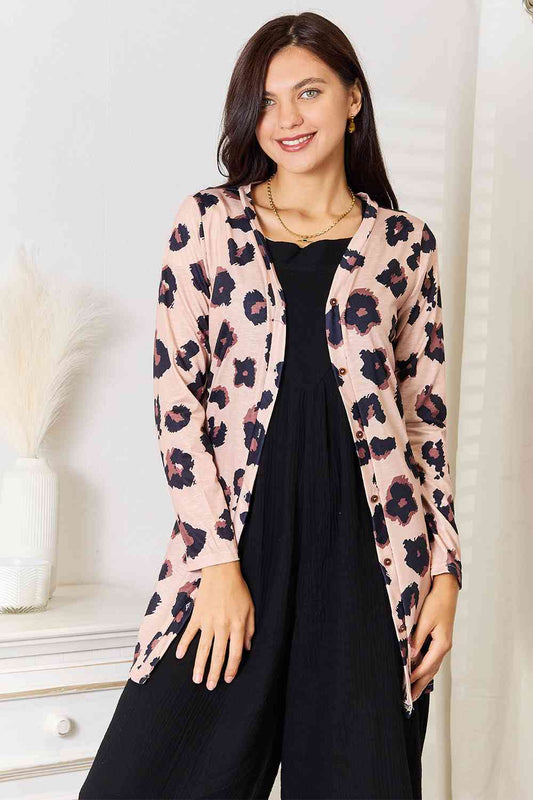 Double Take Printed Button Front Longline Cardigan - Love Salve