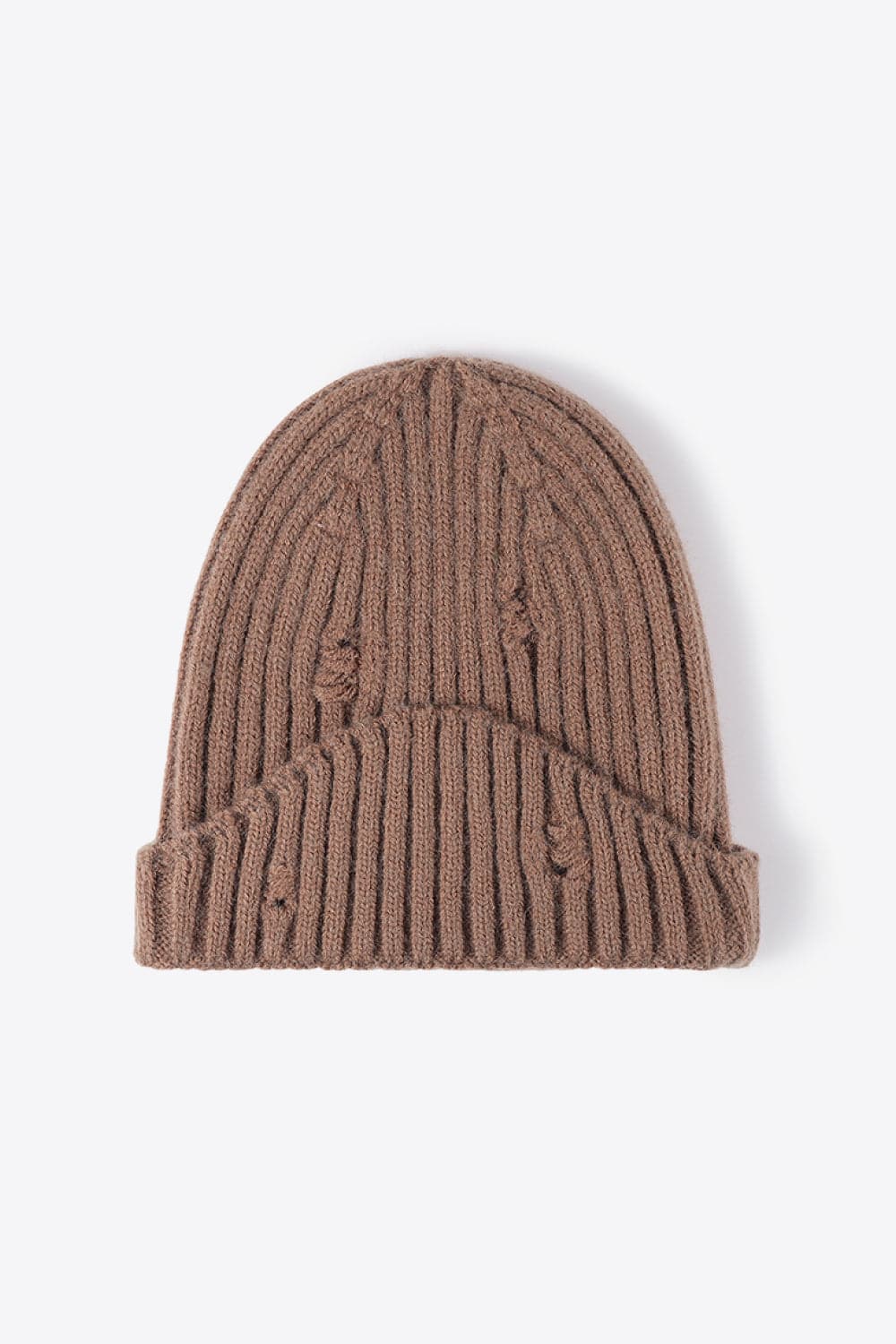 Distressed Rib-Knit Beanie.