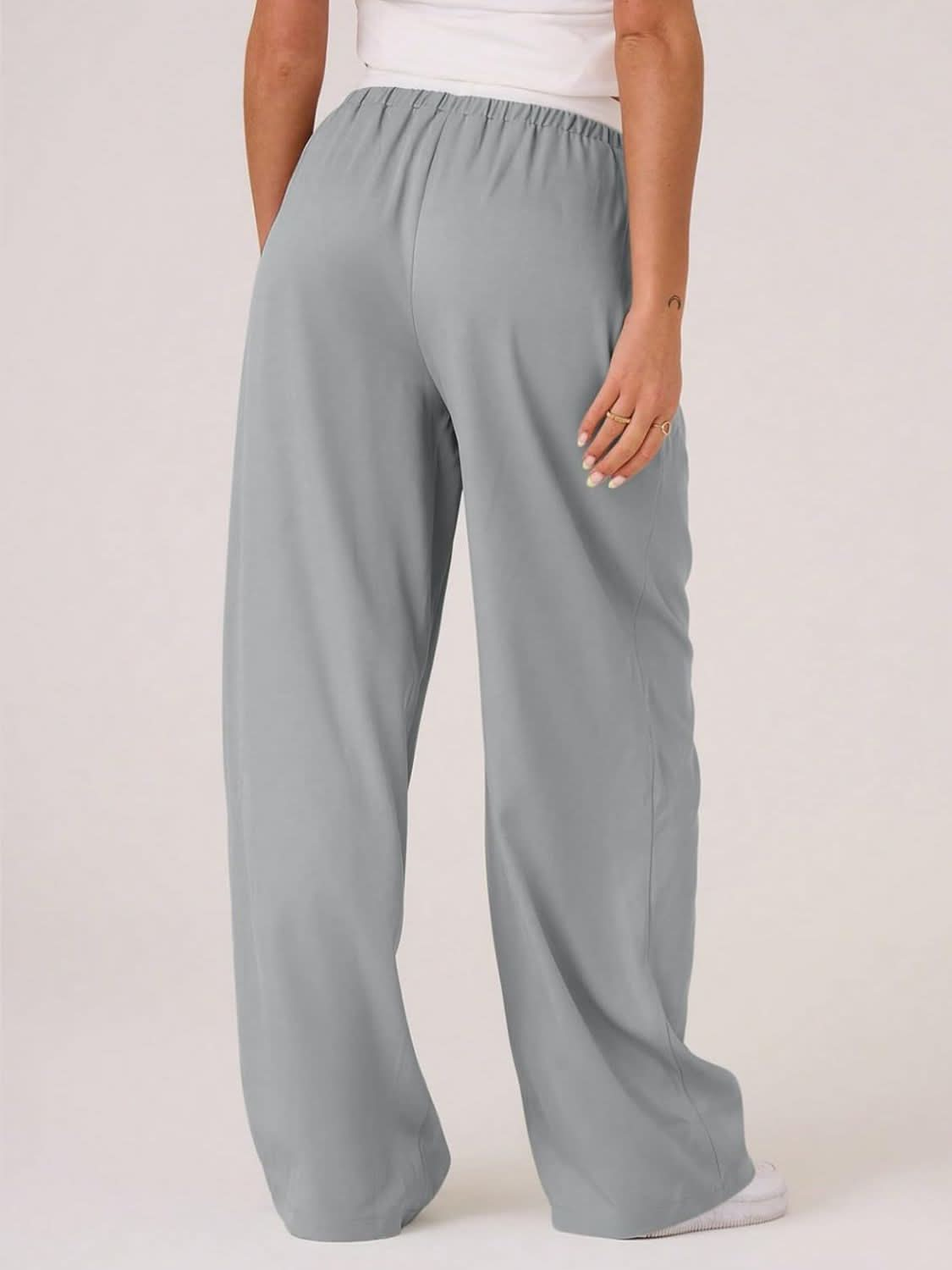 Contrast Waistband Drawstring Wide Leg Pants