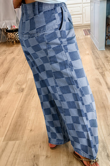 Dusk blue plaid wide-leg jeans