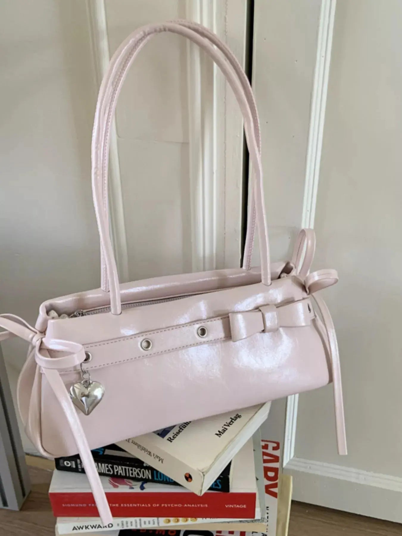 PU Leather Small Shoulder Bag With Heart Charm Elegant Tote Simply Love