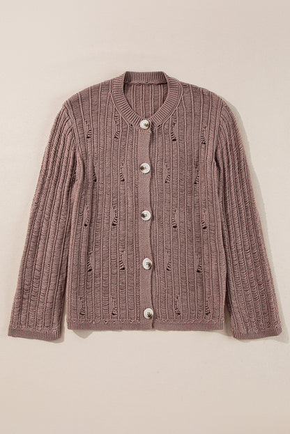 Textured Knit Buttoned Cardigan with Unique Goat Cut-Out Design