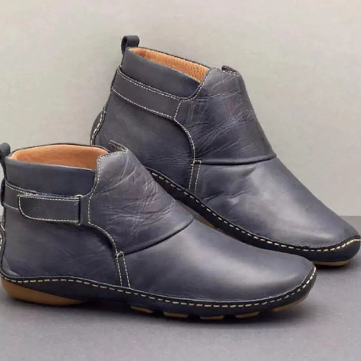 Women PU Leather Ankle Boots Flat Heel Rubber Sole Simply Love