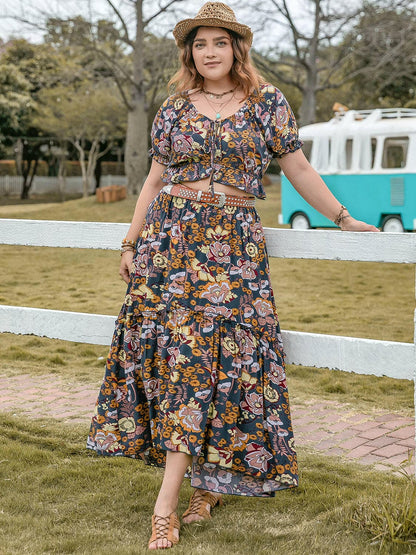 Plus Size Tie Neck Short Sleeve Top and Skirt SetUpgrade Your Wardrobe with our Plus Size Tie Neck Short Sleeve Top and Skirt Set
 Step into style with our chic two-piece set featuring a tie neck short sleeve top aLove Salve Size Tie Neck Short Sleeve Topjust arrived